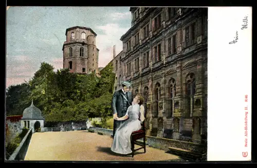 AK Alt-Heidelberg / Neckar, Ortspartie und Student mit Frau