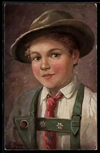 Künstler-AK Theo Stroefer Serie Nr. 1133: Bayerischer Bub in Lederhose