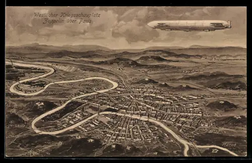 AK Paris, Zeppelinfahrt über Stadt und Umgebung