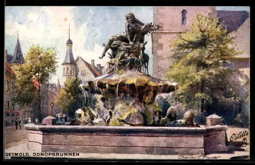 Künstler-AK Charles F. Flower: Detmold, Donopbrunnen