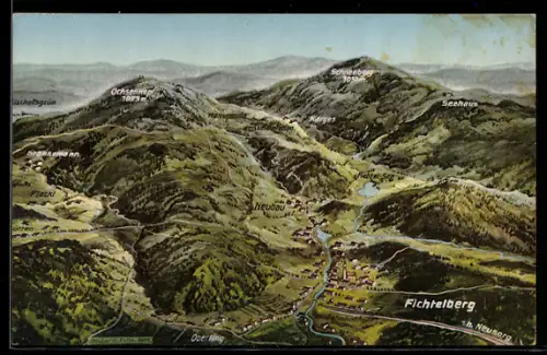 Künstler-AK Eugen Felle: Neubau, Panorama mit Seehaus und Ochsenkopf