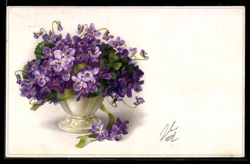 Künstler-AK Meissner & Buch (M&B) Nr.2512: Vase mit lilafarbenen Blumen