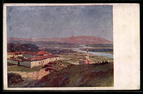 AK Alessio, Panoramansicht auf die Moschee, Rotes Kreuz