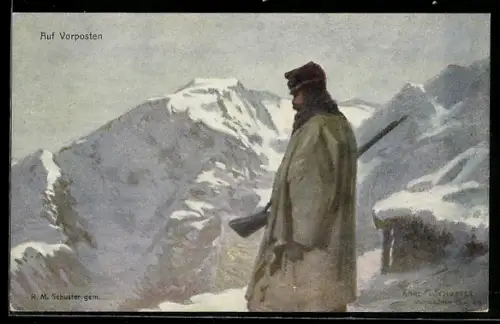 Künstler-AK K. M. Schuster: Rotes Kreuz Nr. 563, Soldat auf Vorposten