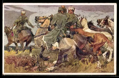 Künstler-AK Rotes Kreuz Nr. 354: Infanterist F. Weber des 58. Inf.-Regt. verfolgt Tscherkessen