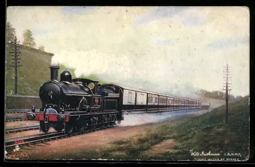 Künstler-AK Wild Grishman, englische Eisenbahn in voller Fahrt
