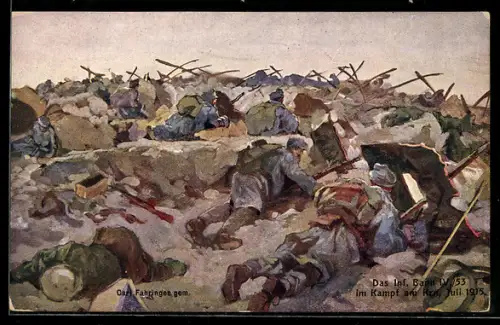AK Rotes Kreuz Nr. 565, das Inf. Baon IV. 53 im Kampf am Krn 1915
