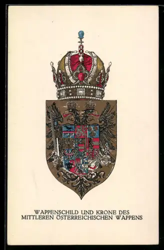 AK Wappenschild und Krone des Mittleren Wappens von Österreich, Rotes Kreuz