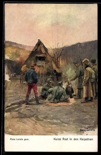 Künstler-AK Hans Larwin: Rotes Kreuz Nr. 395, Kurze Rast in den Karpathen