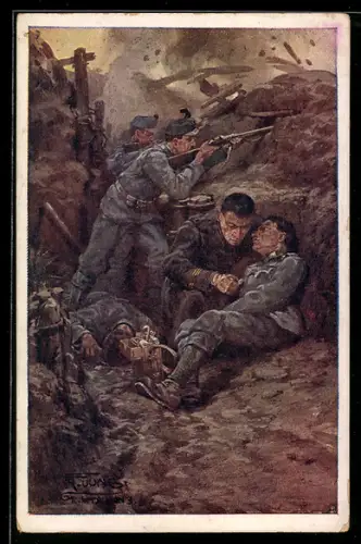 Künstler-AK Rotes Kreuz Nr. 575: Feldkurat Boscarolli erteilt den letzten geistlichen Zuspruch