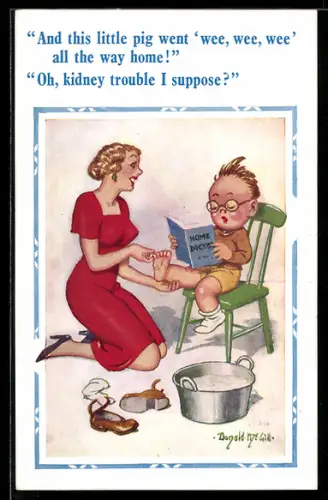 Künstler-AK Donald McGill: And this little pig went wee, wee, wee...