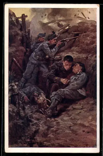 Künstler-AK Rotes Kreuz Nr. 575: Feldkurat Boscarolli erteilt den letzten geistlichen Zuspruch