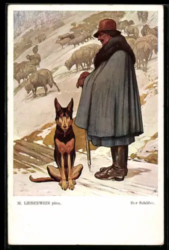 Künstler-AK sign. M. Liebenwein: Schäfer mit seinem Hund