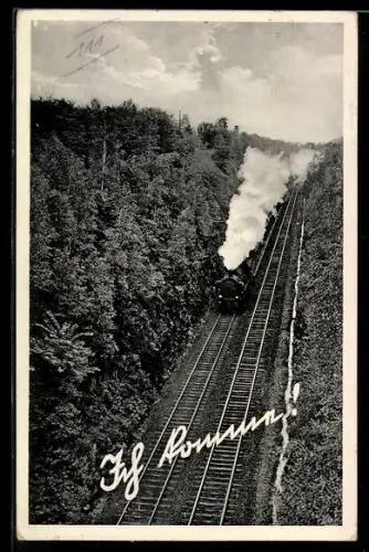 AK Lokomotive fährt durch einen Wald