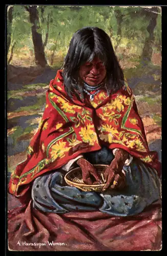 Künstler-AK A Havasupai Woman, Indianerin flicht Körbe