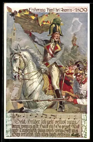 Künstler-AK Richard Assmann: 54 G Erzherzog Karl bei Aspern 1809, Rotes Kreuz