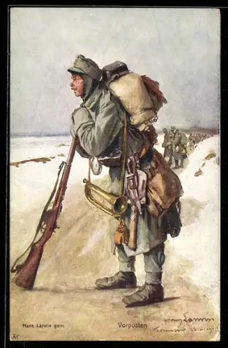 AK Rotes Kreuz Nr. 402, Soldat wartet als Vorposten auf seine Kameraden