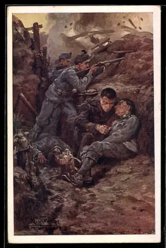 Künstler-AK Rotes Kreuz Nr. 575: Feldkurat Boscarolli erteilt den letzten geistlichen Zuspruch