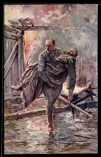 AK Rotes Kreuz Nr. 629: Tragen eines Verwundeten