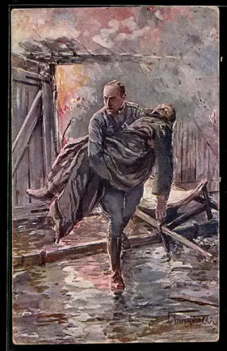 AK Rotes Kreuz Nr. 629: Tragen eines Verwundeten