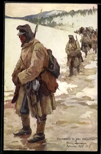 Künstler-AK Rotes Kreuz Nr. 395, Vormarsch in den Karpathen