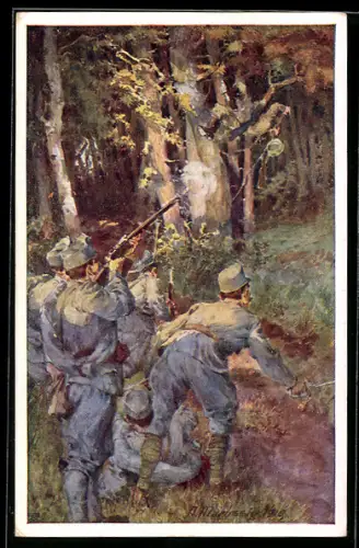 AK Rotes Kreuz Nr. 351, Reserveinfanterist des LIR 1 bemerkt verborgenen Russen