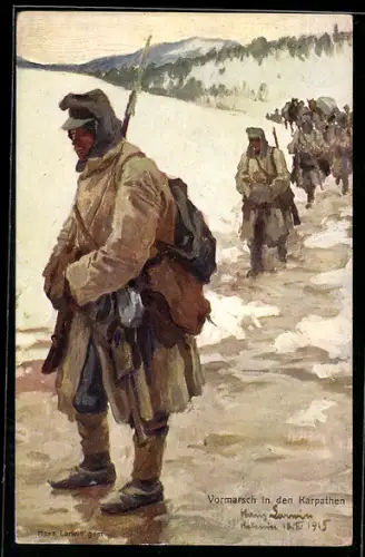 Künstler-AK Rotes Kreuz Nr. 395, Vormarsch in den Karpathen