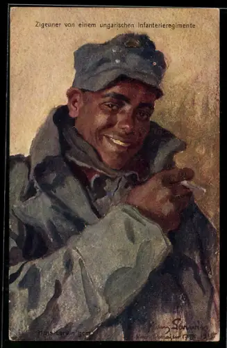 Künstler-AK Hans Larwin, Rotes Kreuz Nr. 393: Zigeuner von einem ungarischen Infanterieregiment