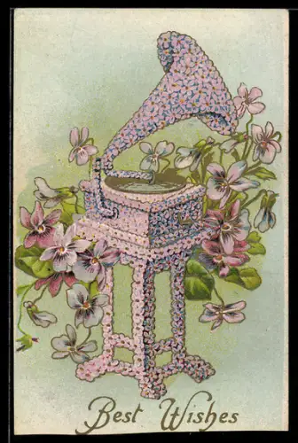 AK Grammophon aus Blüten gebildet