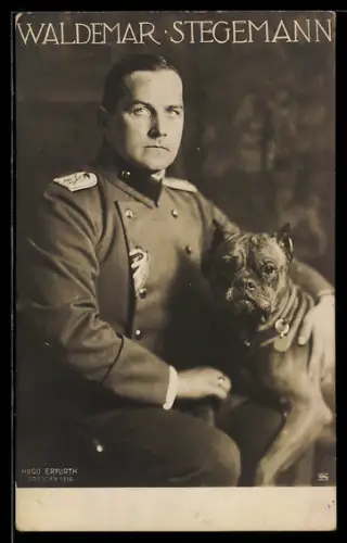 Foto-AK Hugo Erfurth: Opernsänger Waldemar Stegeman in Offiziers-Uniform mit Band zum EK II 1914