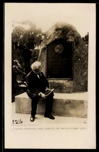 AK Thomas Alva Edison viewing the tablet at Menlo Park