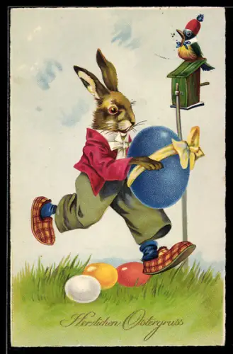 AK Osterhase ist in Eile, Ostergruss