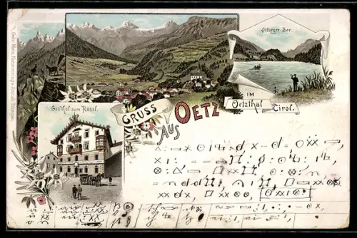 Lithographie Oetz im Oetzthal, Gasthof zum Kassl, Piburger See