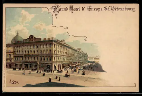 Lithographie St. Petersbourg, Grand Hotel d`Europe