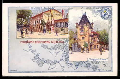 AK Wien, Jubiläums-Ausstellung 1898, Jugend-Halle, Torggel-Haus, Jugendstil