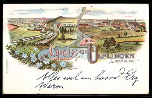 Lithographie Ulflingen, Totalansichten aus unterschiedlichen Perspektiven