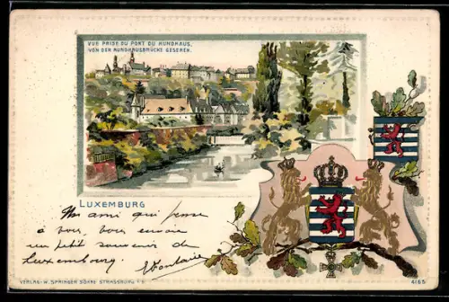 Präge-Lithographie Luxemburg, Vue prise du pont du Hundhaus