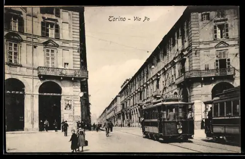 AK Torino, Via Po, Strassenbahn