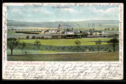 AK Bleicherode a. H., Königl. Salzbergwerk mit Umgebung aus der Vogelschau