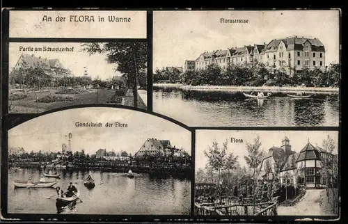 AK Wanne, Flora, Schweizerhof, Florastrasse, Gondelteich