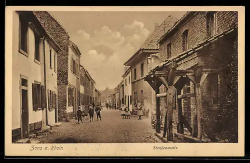 AK Zons a. Rhein, Strassenmotiv mit Kindern