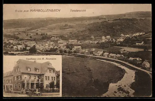 AK Nahbollenbach, Gasthaus von H. Neumann, Ortsansicht aus der Vogelschau