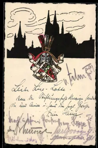 Künstler-AK Köln a. Rh., Studentenwappen vom Corps Hansea Köln im KSCV, Am Weidenbach 16