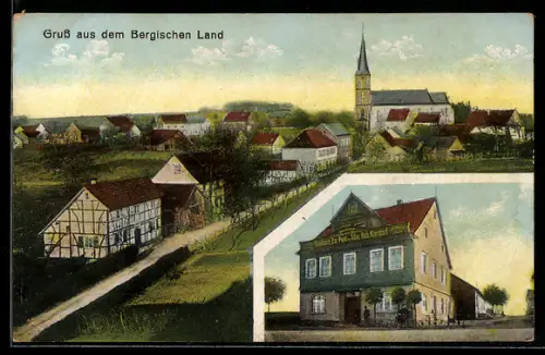 AK Bechen /Köln, Gasthaus zur Post, Bes. Till. Hub. Kierdorf und Teilansicht mit Kirche