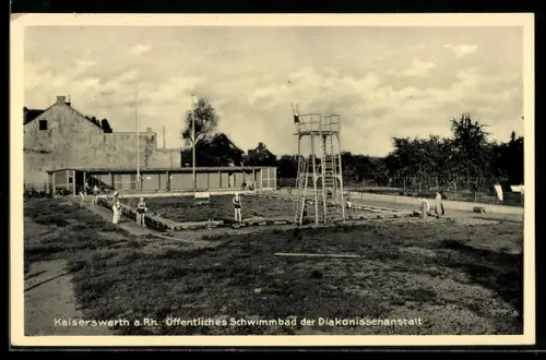 AK Kaiserswerth a. Rh., Öffentliches Schwimmbad der Diakonissenanstalt mit Sprungturm