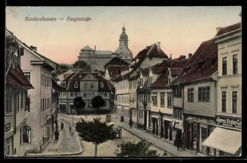 AK Sondershausen, Partie in der Hauptstrasse mit Bekleidungsgeschäft für Herren