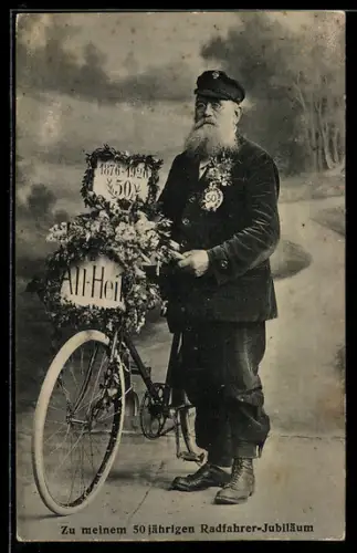 AK Reinstetten /Biberach, 50-jähriges Radfahrer-Jubiläum von Hans Hess 1876-1926, Gruss All-Heil
