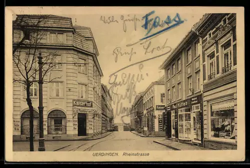AK Uerdingen, Rheinstrasse mit Hotel Kaiserhof