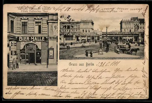 AK Berlin, Restaurant Bierhalle Potsdamer Bahnhof, Filiale Hallesches Tor, Hauptgeschäft Königgrätzerstrasse 128