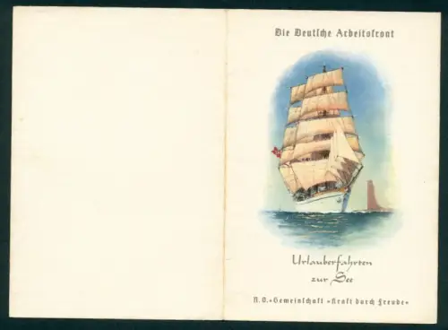 Menükarte 1938, KdF-Urlauberschiff Wilhelm Gustloff, 4. Norwegenreise, Speisenfolge, Schiff mit -Fahne
